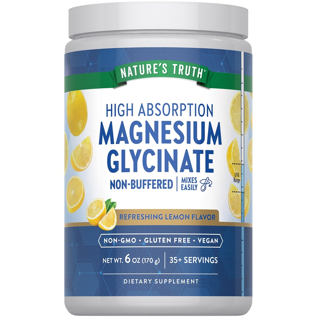 Doğanın Gerçek Magnezyum Glycinate Toz | 6 oz | Lemon Flavor | High Abors | Vegan, Non-GMO, Gluten Free Supplement Supplement Supplement