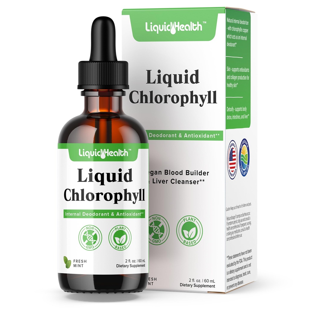 LIQUIDHEALTH Sıvı Chlorophyll Drops - İç Deodorizer, Liver Detox, Immune Support, Collagen for Hair & Skin, Stop Bad Breath, Reduce Appetite - Made in the USA, Vegan, Non-GMO (2 oz)
