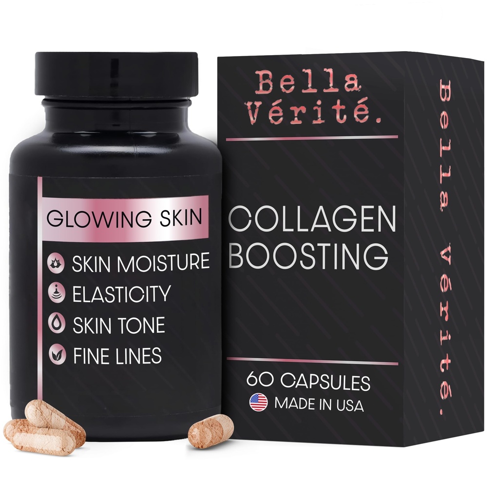 Bella Vérité Daily Collagen Supplement for Women & Men - Essential Vitamins for a Youthful, Radiant Complexion & General Health - Support Glowing & Smooth Skin, Download Wrinkles & Kuruness (60 Capsules)