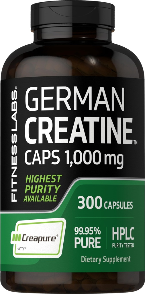 Fitness Laboratuvarları Alman Kretan Monohidrat | 1000 mg | 300 Capsules | Kadınlar ve Erkekler için Tamam | Gluten Free