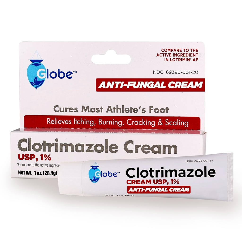 Globe Clotrimazole Antifungal Krem% 1 USP (1 oz), Anti Fungal Tedavisi, Relieves Itching, Yanan, Cracking ve Scaling Associated Athletes Foot, Jock Itch, Ringworm ve More More