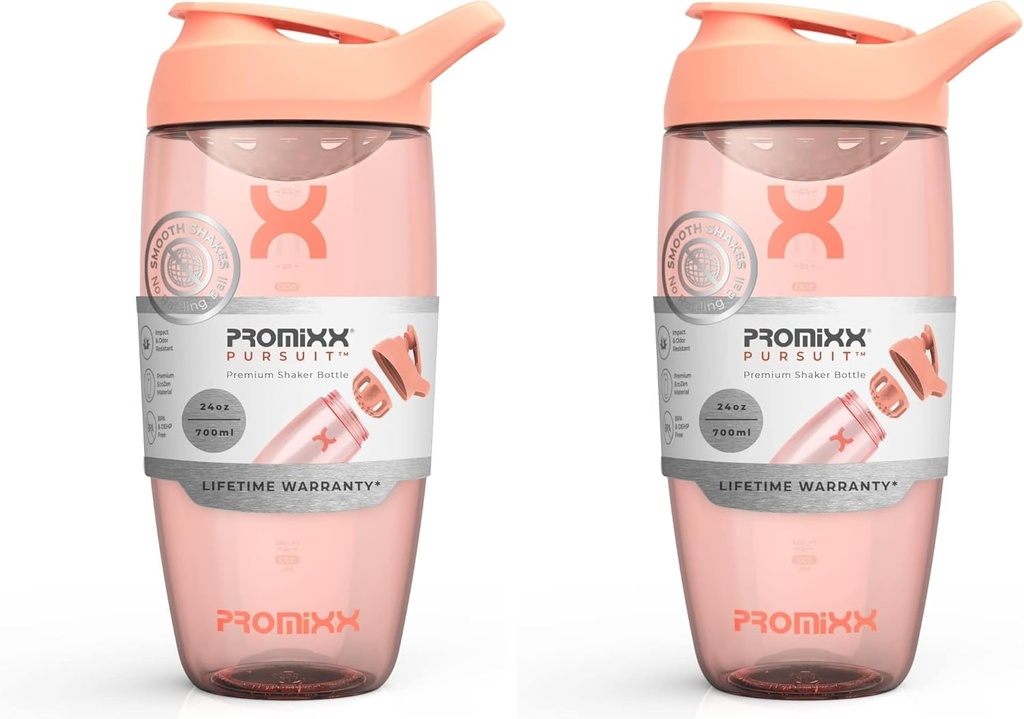Promixx PURSUIT Protein Shaker Şişe - Protein Mixes ve Supplement Shakes için Premium Spor Blenderları - Kolay Temiz, Dayanıklı Protein Shaker Kupası (Pack of 2)