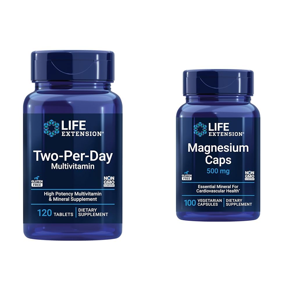 Life Extension Two-Per-Day High Potency Multi-Vitamin & Mineral Supplement & Magnezyum Caps, 500 mg, Magnezyum Oksit, Citrate, Succinate