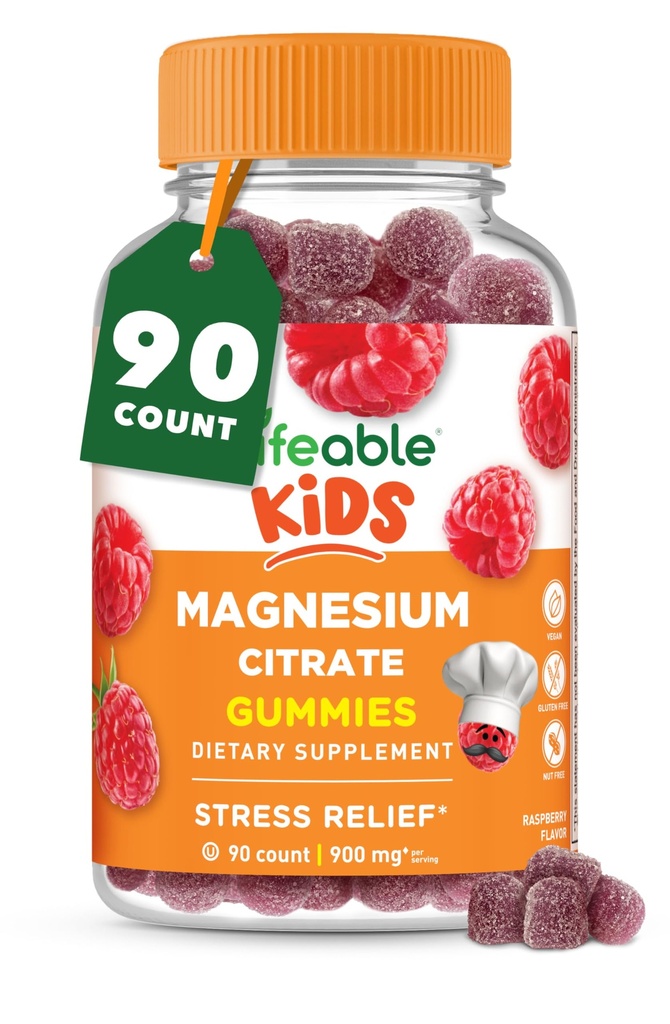 Çocuklar için Yaşamlanabilir | 900 mg Magnezyum Citrate | Great Tasting Kids Magnezyum Supplement | Gluten Free Muscle Support and Stress Relief Chewable | 90 Gummies
