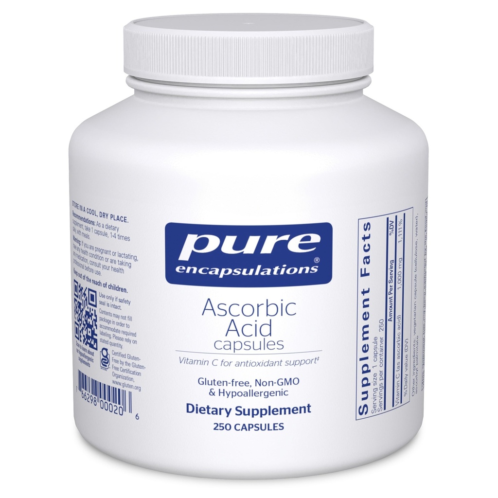 Saf Encapsulations Ascorbik Acid Capsules - 1000 mg C - Antioksi & Immune Support* - Yüksek Lisans Vitamin C - Vegan & Non-GMO - 250 Capsules