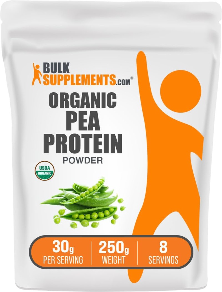 BulkSupplements.com Organik Pea Protein Toz - Bitki bazlı & Vegan Protein Toz - Unflavored & Gluten Free, 30g per Service, 250g (8.8 oz) (Pazar 1)