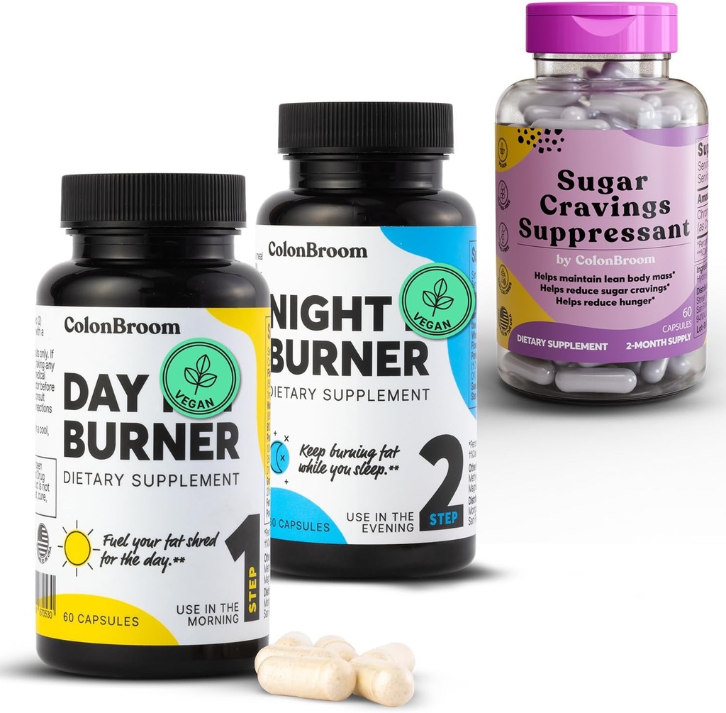 KolonBroom Day & Night Burner Supplements, Kilo Yönetimi Pills (60 Hizmet) + Sugar Craving Suppressant - Kromium Picolinate 200 Telefon (60 Hizmet)