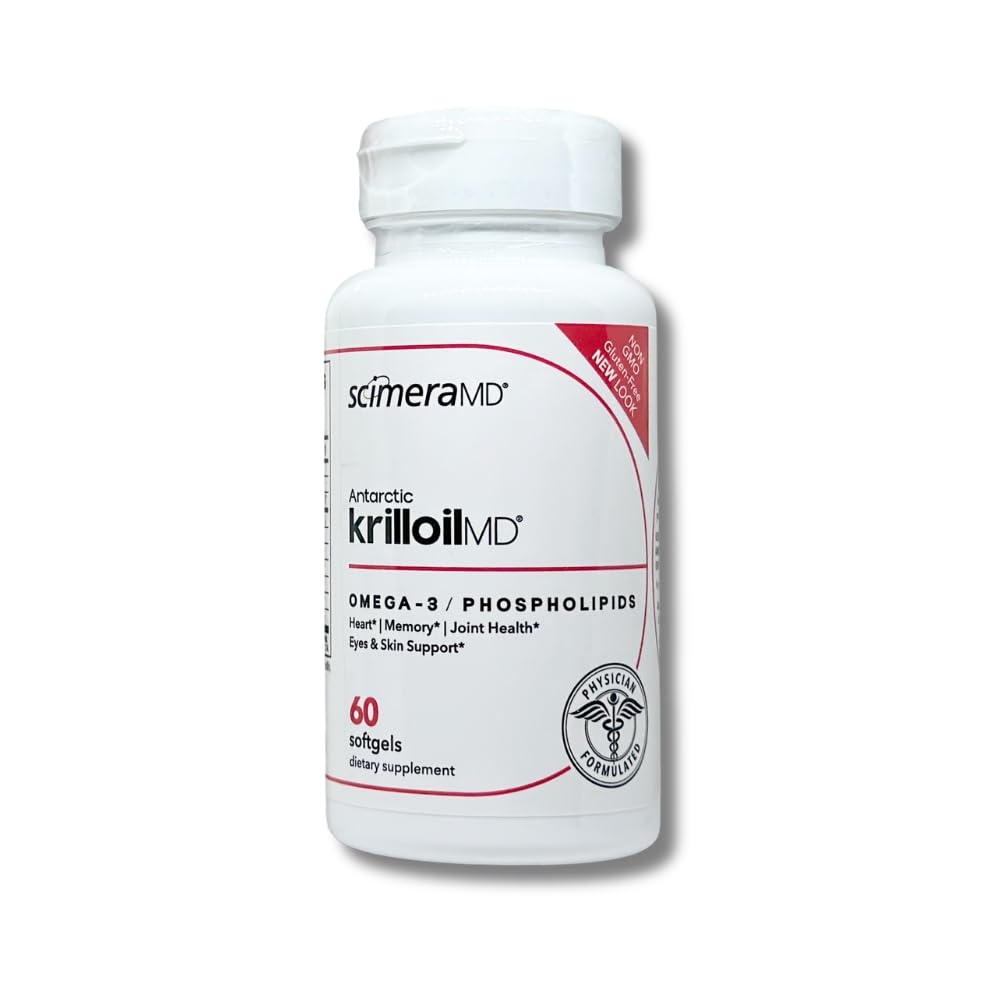 ScimeraMD® KrillOilMD Antarktika Krill Oil Omega 3 DHA EPA Supplement with Astaxanthin for Heart, Brain, and Joint Support, 60 CT