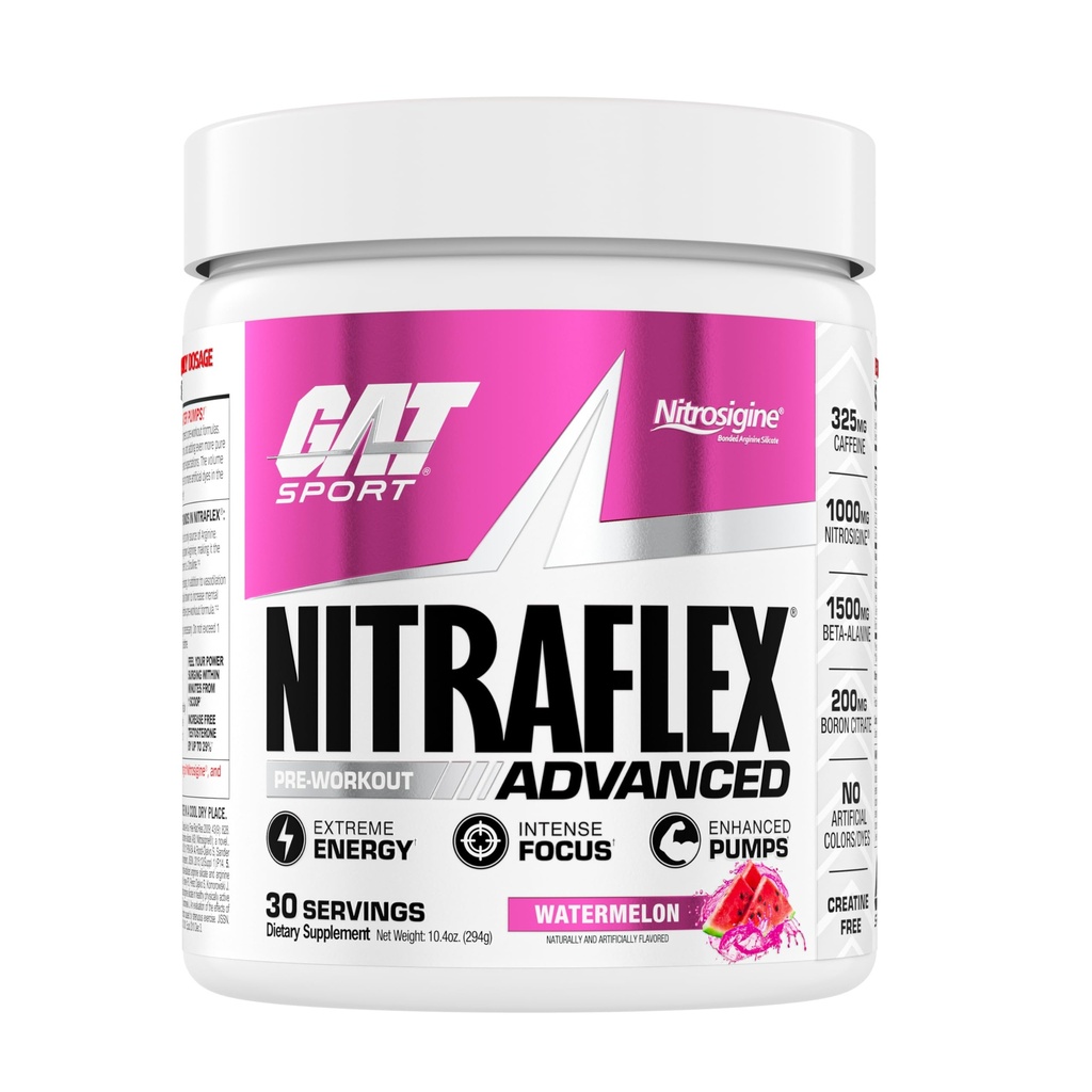 GAT SPORT Nitraflex Advanced Pre-Workout Toz, Blood Flow, Boosts Strength and Energy, improves Egzersiz Performansı, Kretine-Free (Watermelon, 30 Hizmet)