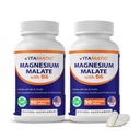 Vitamatic Magnezyum Malate 2000 mg per Service - 90 Vejetaryen Tabletler - Maksimum Aborpsiyon için B6 eklendi - Destekler Kas, Ortak ve Kalp Sağlığı* (2 Şişeler, Unflavored)