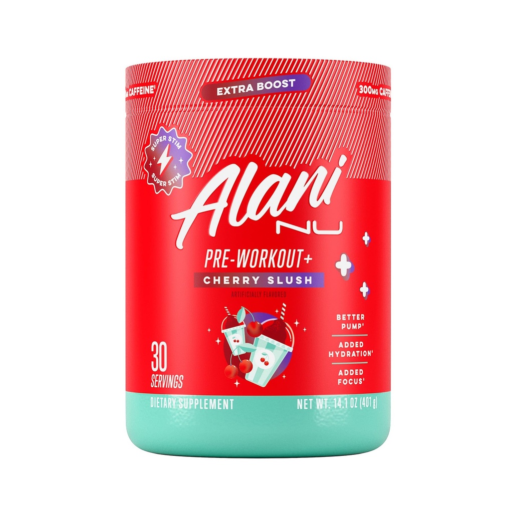 Alani Nu Pre Workout+ Toz Cherry Slush, Ekstra Boost, Sugar Free, 300 mg Caffeine, L-Theanine, Beta-Alanine, Citrulline, 30 Hizmet