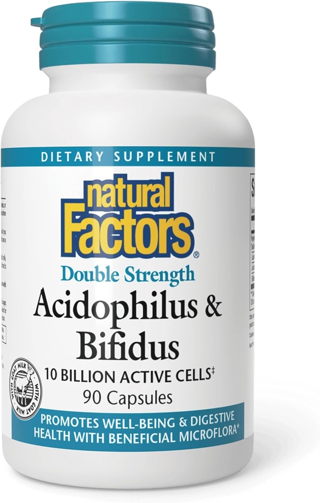Doğal Faktörler, Asitofilus & Bifidus Double Strength, Probiyotik ve Prebiyotik Formula, 90 Capsules
