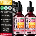 (2 Pack) Vitamin B12 ve B6 Sıvı Durağı, B12 Sublingual Vitamin B Kompleksi - B 12 5000 Cebrail - B12 Mekobalamin for Energy, Brain, and Heart Support with 27,200 mcg, Strawberry, 80 Servisler