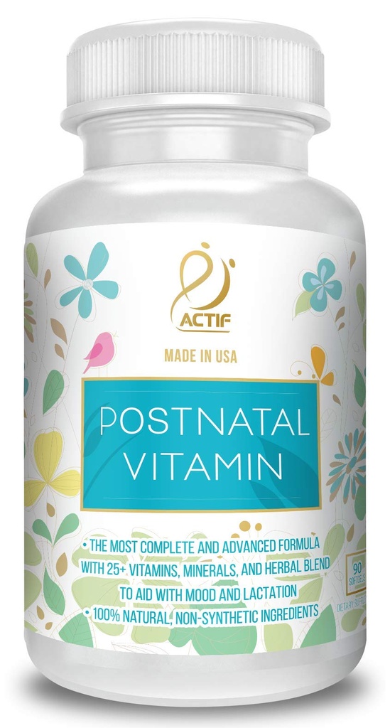 ACTIF Postnatal Vitamin 25+ Organik Vitaminler ve Organik Herbs, Hemşirelik ve Lactasyon Tamam, Baby's Brain Development, Non-GMO, USA, 90 Count