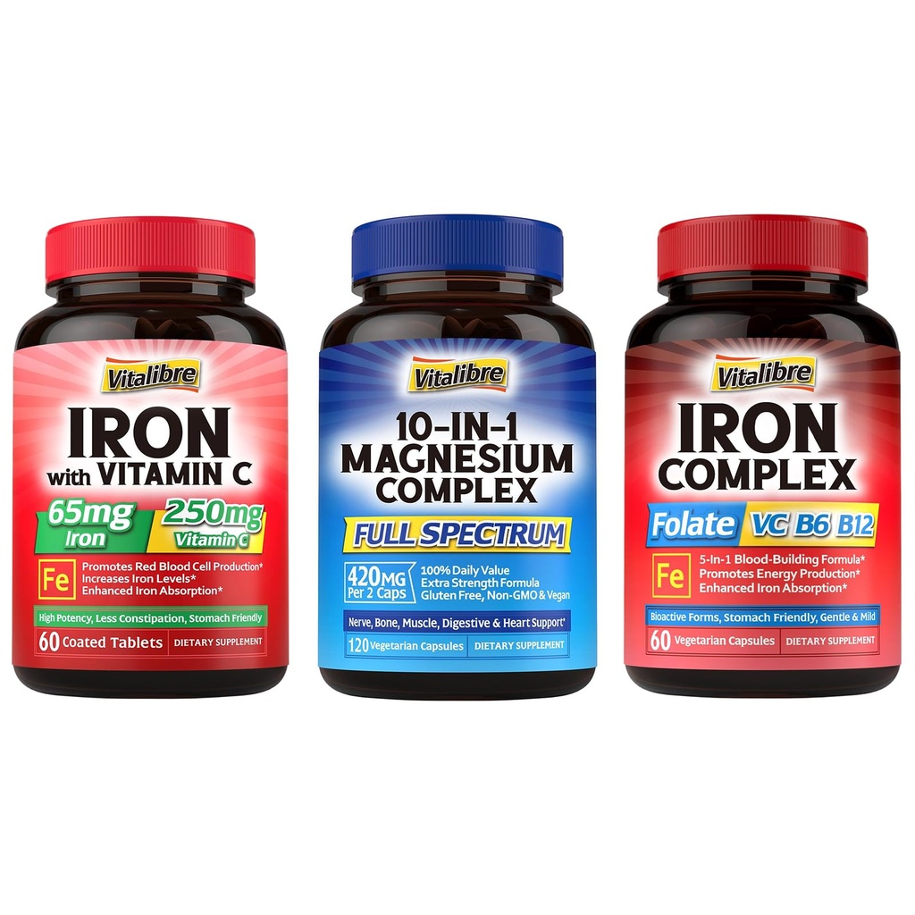 1 Magnezyum Kompleksi ve Iron Supplement, 65 mg Carbonyl Iron 250 mg C & 5 ile 1 Demir Kompleksi