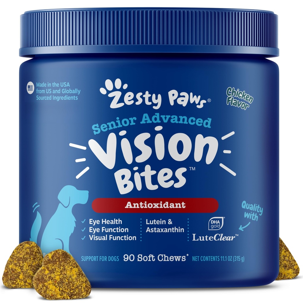 Köpekler için Zesty Paws Eye Supplement - Antioksis & Omega 3 Fatty Asits ile Vizyon Desteği - 90 Chews