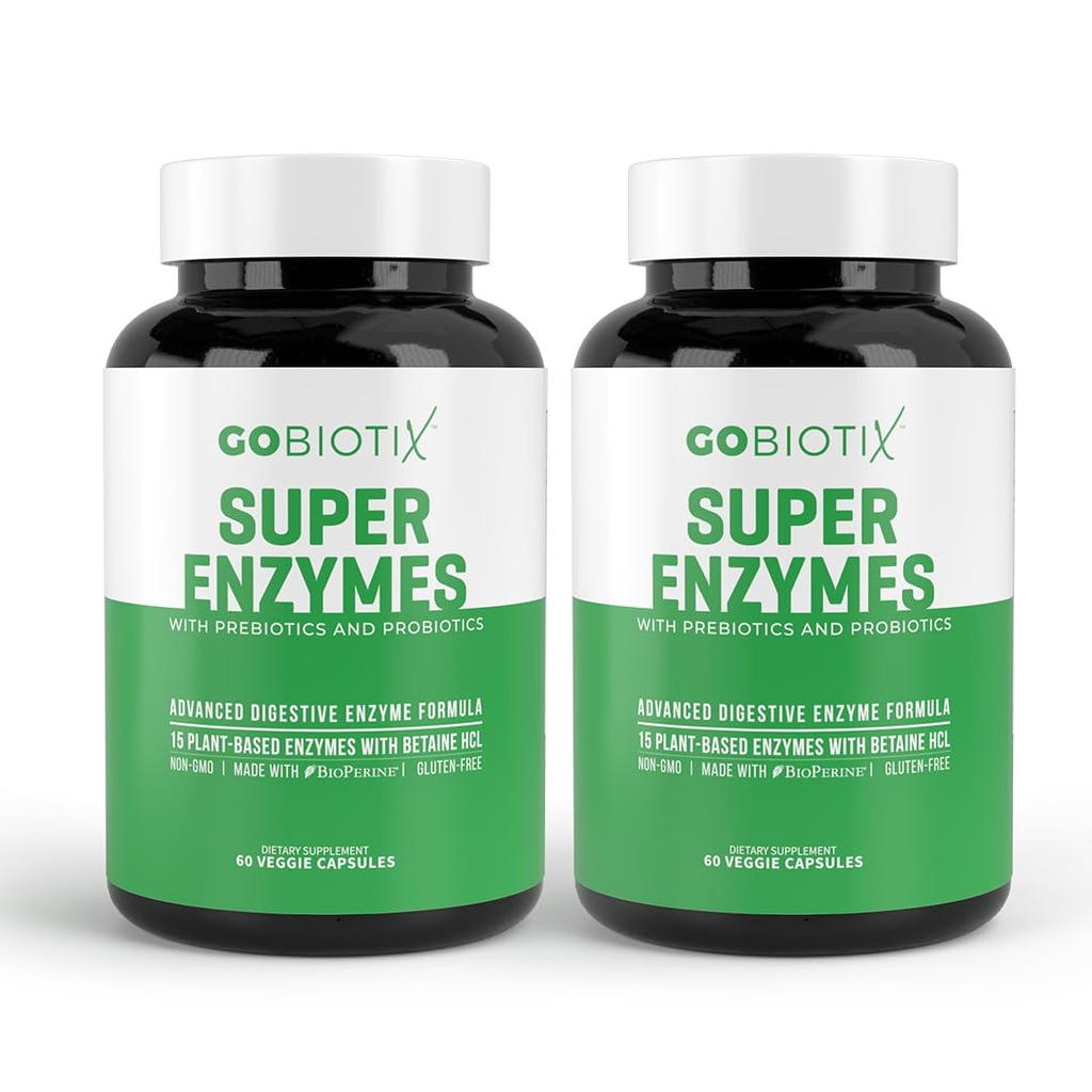 GOBIOTIX Digestive Enzymes Supplement with Prebiotics and Probiotics for Women and Men - Gut Health, Gluten Digestion, Lactose Absorption, Plant Based Dietary Pills - 120 Capsules