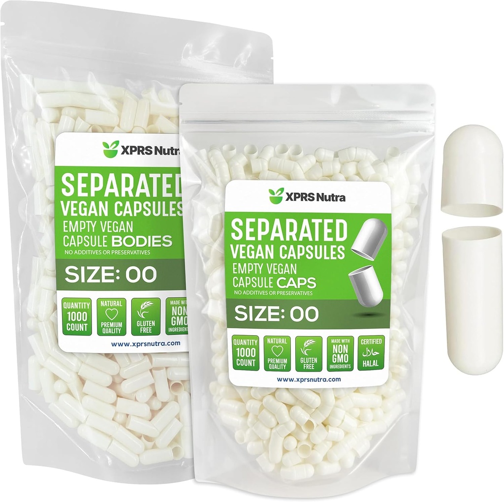 XPRS Nutra Vegan Boyutu 00 Ayrılı Kapsüller - 1000 Kont Premium Boş Kapsüller Çantada Ayrıştı - 00 DIY Supplement (Beyaz)