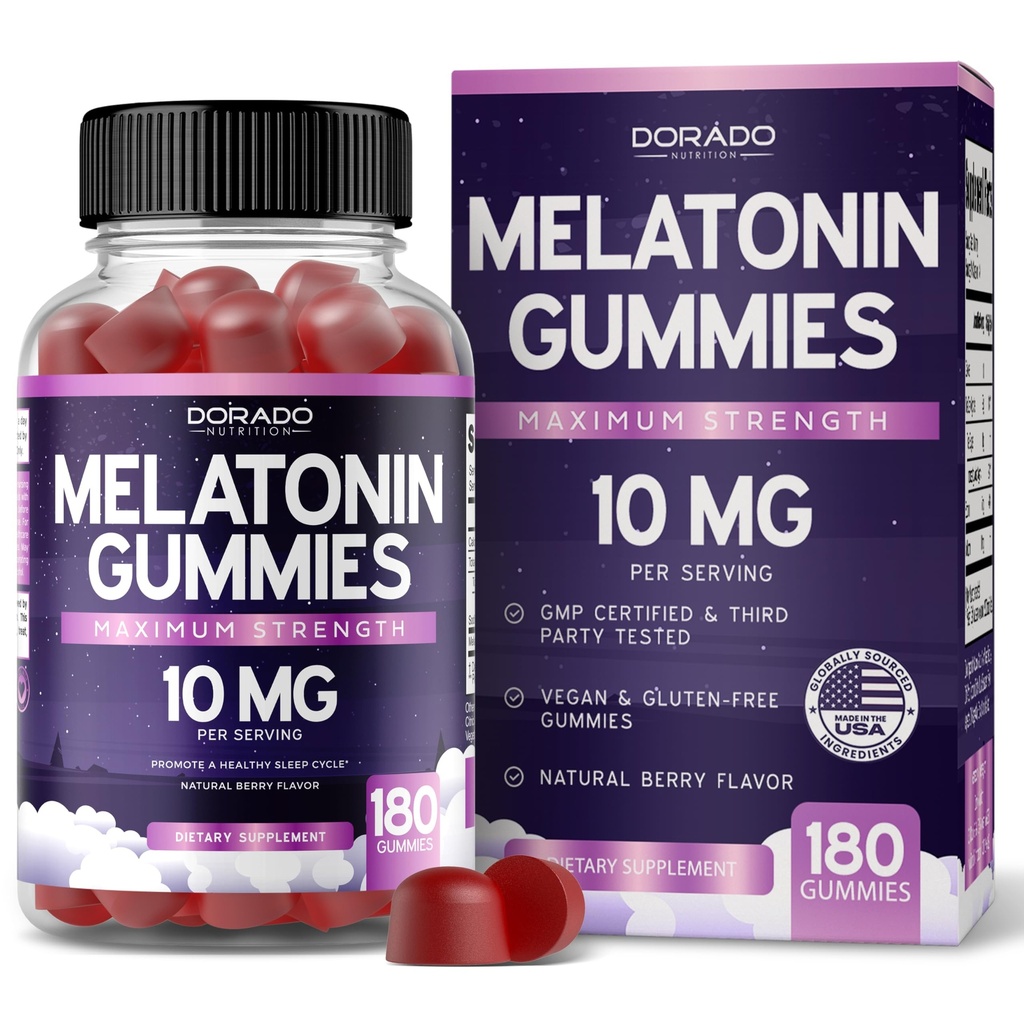 Melatonin Gummies 10mg for Yetişkinler (180 Count) - Quick Dissolve Melatonin Gummies - Yetişkinler için Gummy Contains 10 mg - Yüksek Potency - Karma Berry Flavor - Non-GMO, Vegan Supplement & Made in USA