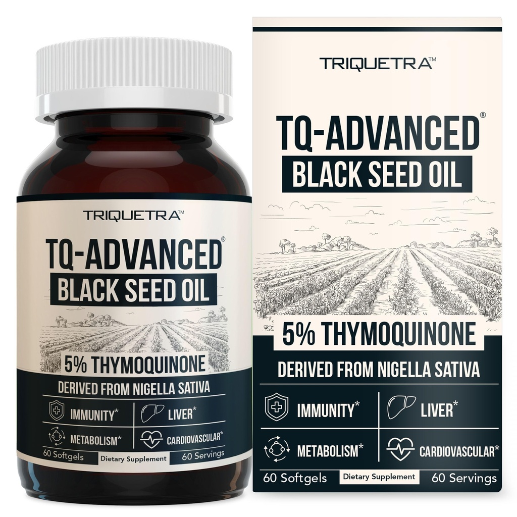 Black Seed Oil Softgels |% Thymoquinone - TQ-Advanced® | High Potency - 500 mg per Capsule - 15:1 Nigella Sativa Tür, Vegan Formula, Glass Şişe (60 Softgels)