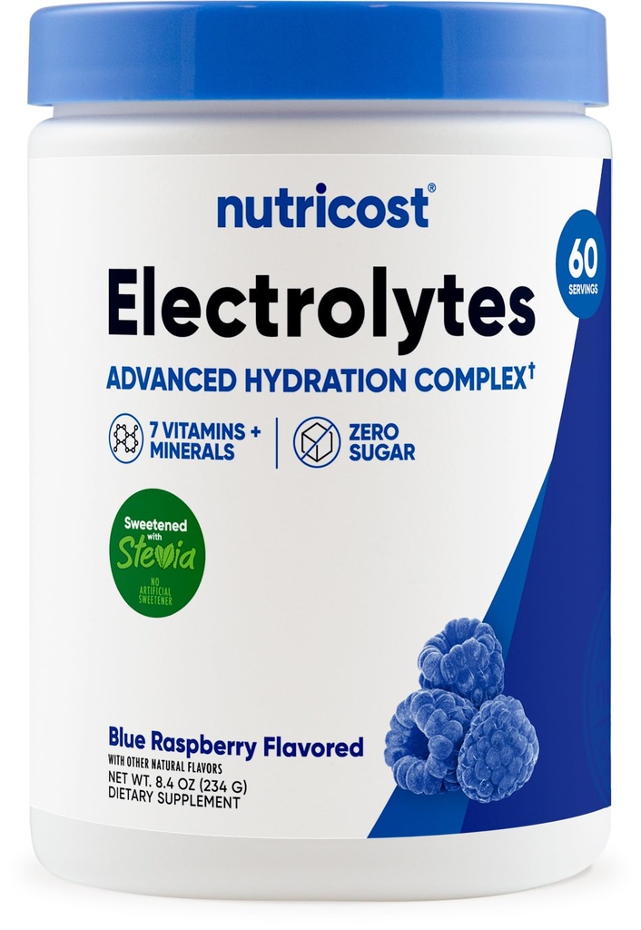 Nutricost Electrolyte Komplek Toz (60 Hizmet, Blue Raspberry) - Hydration Supplement Drink Mix with Vitamins and Minerals