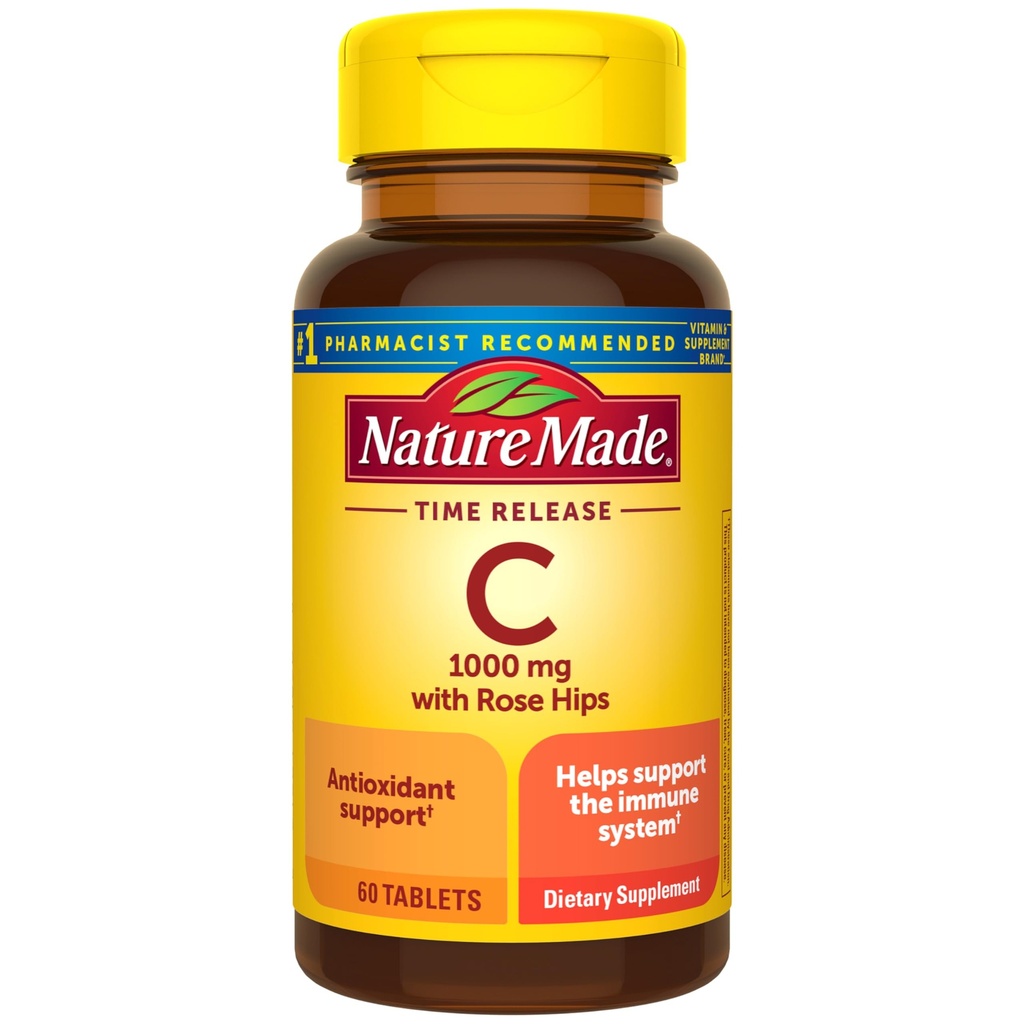 Nature Made C 1000 mg with Rose Hips, Dietary Supplement for Immune Support, 60 Zaman Yayın Tabletleri, 60 Gün Supply