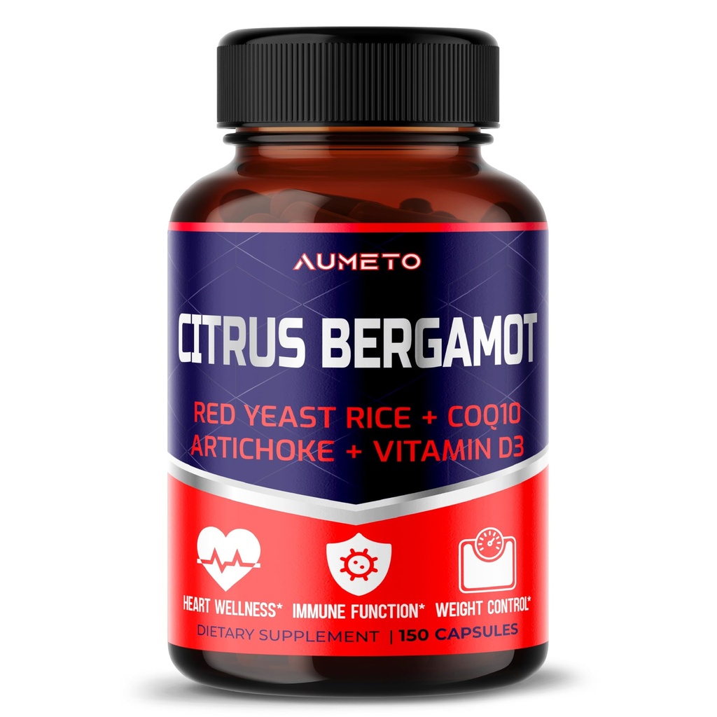 Citrus Bergamot Supplement with Red Yeast Rice, CoQ10, Artichoke, Vitamin D3 - Support Overall Circulation Wellness and Immune System (150 Count (Pack of 1))