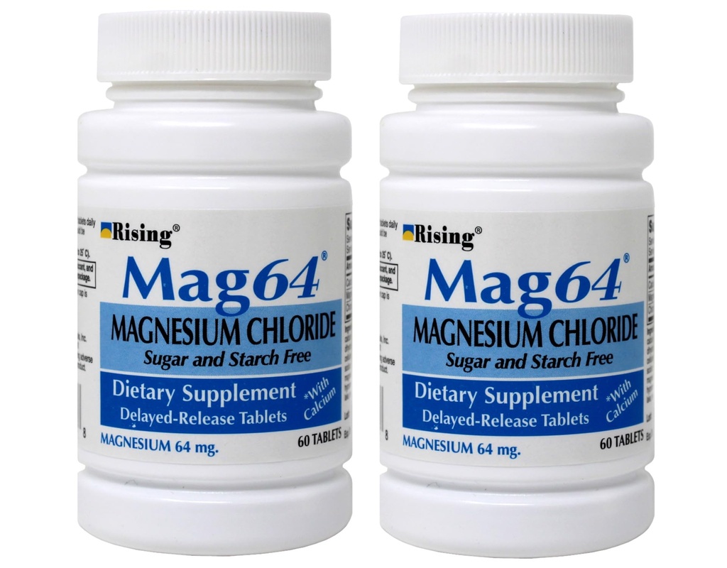 Rising Mag64 Magnezyum Klorid Diyeter Supplement Gecikmiş-Release Tabletleri 64 mg, 60 Tabletler (Pack of 2)