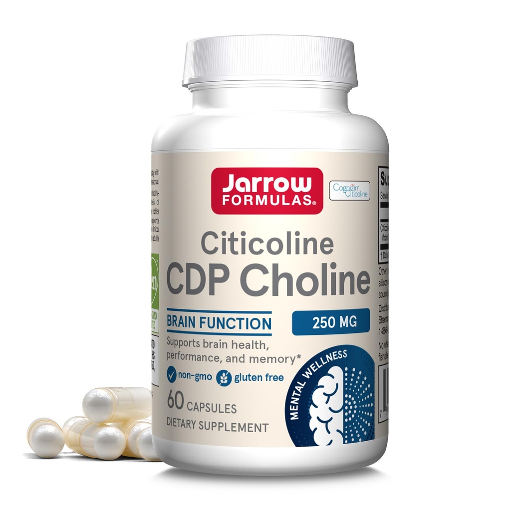 Jarrow Formulas - CDP Choline Capsules - 250 mg - 60 Kont - Citicoline CDP Choline Supplement - For Memory & Brain Health Supports Phosphatidylcholine Synthesis - Non-GMO - Gluten Free