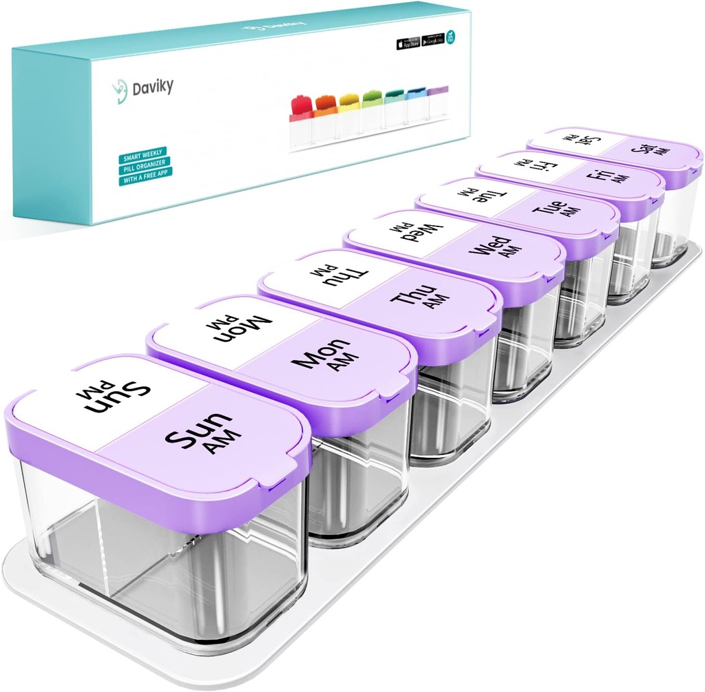 Daviky Large Pill Organizer 7 Day, Weekly XL Pill Box 2 Times a Day, Ekstra Büyük Tıp Örneği AM PM for Vitamins, Supplements and Drugs