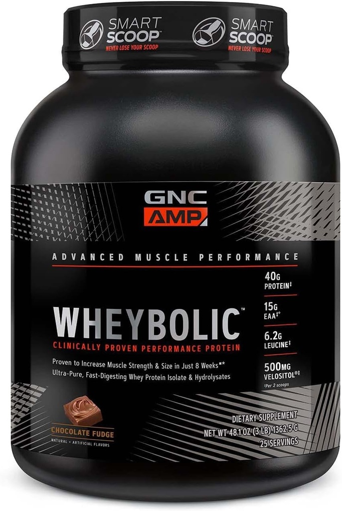 GNC AMP Wheyrel Klinik olarak Proven Protein Toz, 40g Whey proteini, BCAA, Leucine, Kas Kuvvetini Arttırıyor, 3. Parti Test Edildi, Gluten Free Chocolate, Fudge, 25 Hizmetler