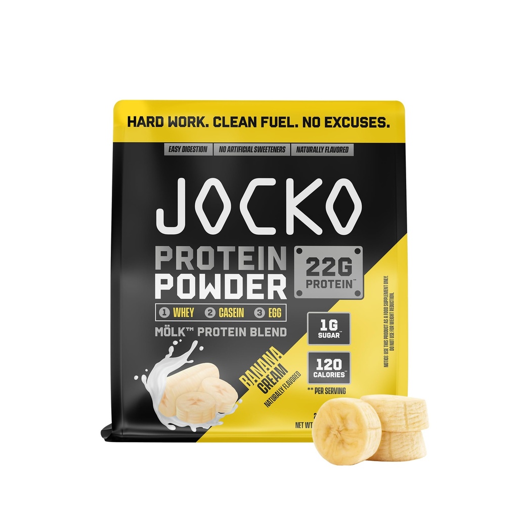 Jocko Yakıt Mölk Whey Protein Toz 22g Low Sugar Monk Meyvesi - Kas Kurtarma ve Büyüme, Ambalaj Vary (28 Hizmet, Banana Krem)