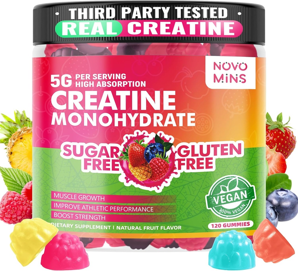 Novomins Cytine Monohidrat Gummies 5000 mg for Men & Women, Chewables Kre Builder, Energy Boost, Pre-Workout Supplement (120 Count)