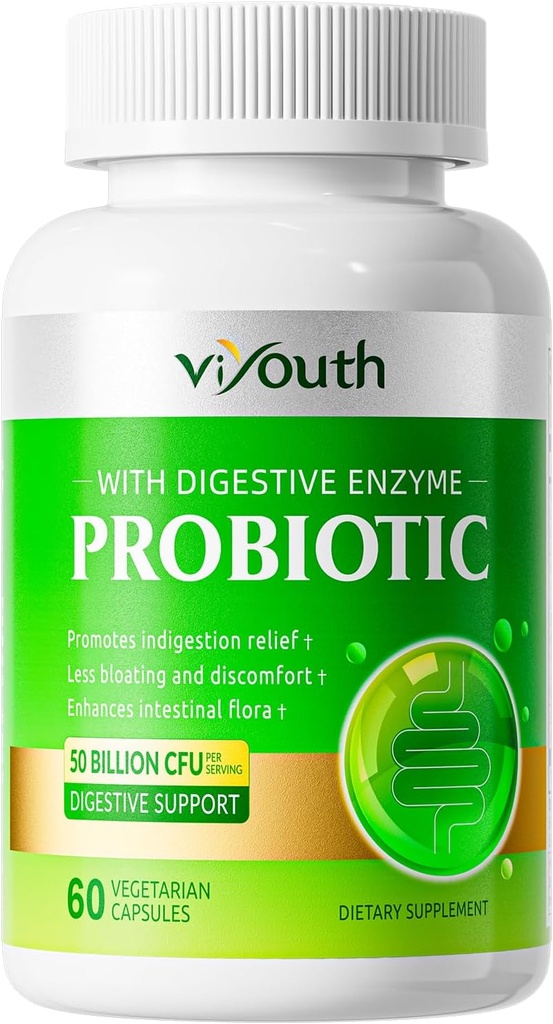 Probiotics for Women & Men - Probiotic 50 Billion CFU 18 Strains & 5 Digestive Enzymes for Gut Health, Immune - Probiotics Capsules Supports Gas & Bloating, Natural, Non-GMO, Gluten Free, 60ct