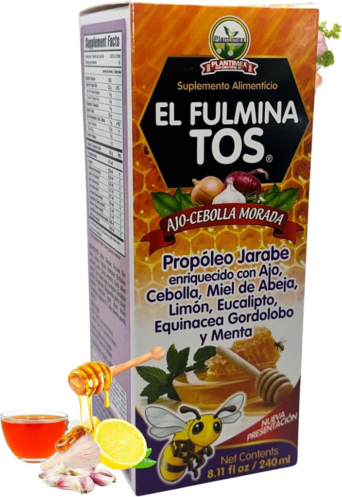 EL FULMINA TOS Propoleo +AJO + CEBOLLA +Miel+Limon+Eucalipto+Equinacea+Gordolobo & Menta (Propolis Syrup W/Garlic and Onion) 8.11 fl oz Beslenme Supplement Cough SyrupLM