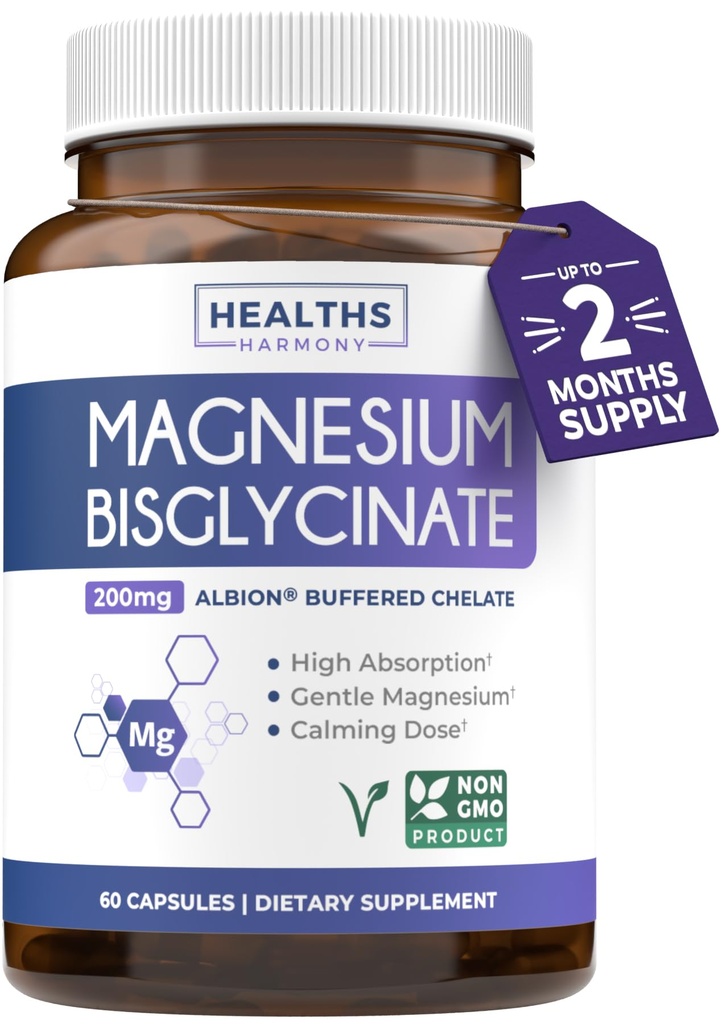 Yüksek Aborpsiyon Magnezyum Bisglycinate Capsules - Klinik olarak Buffered ve Chelated Magnezyum Supplement - Lab ile 1 Günlük Vegan Kapsülü Doğrulandı 200 mg (2 Ay Supply)