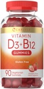 Carlyle Vitamin D3 + B12 Komplek Gummies | 90 Kont | Vejetary, Non-GMO ve Gluten Free Formula | Strawberry Flavor Supplement