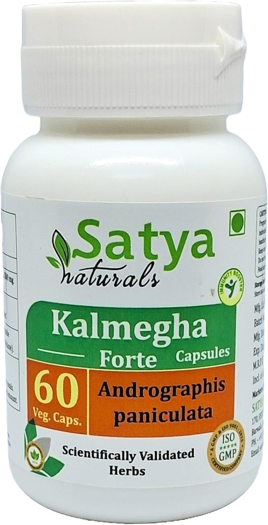 Kalmegha Forte Capsules 500 mg. 60 Veg. Capsule | Kalmegha (Verografis Paniculata) Erkekler ve Kadınlar için Kapsüller | Ayurvedic Herbal Supplement/R kaçtılar | 10:1 Forte (1 60 Capsules Şişe)