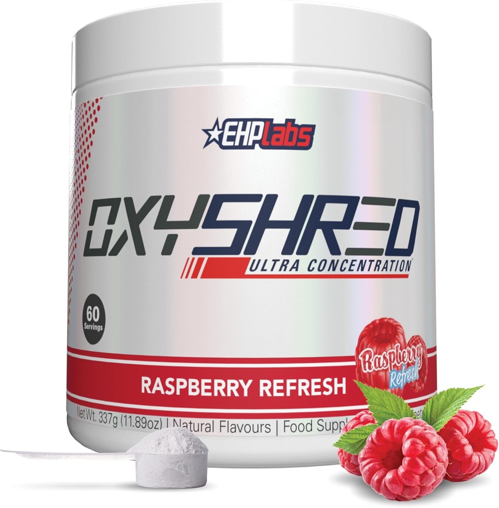EHP Laboratuvarları OxyShred Pre Workout Toz - L Glutamine & Acetyl L Carnitine, Energy Boost Drink - Raspberry Rene, 60 Servisler