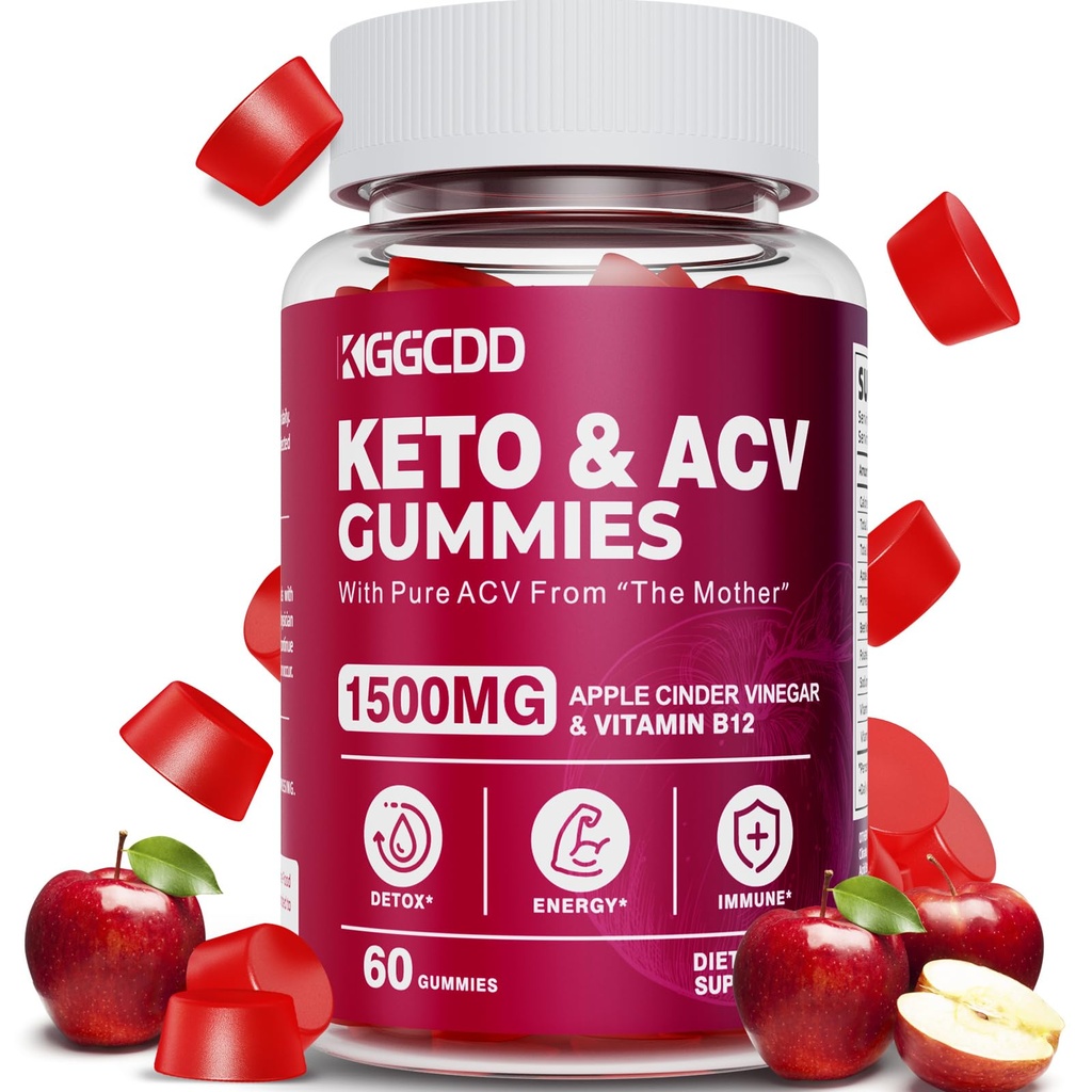 Keto ACV Gummies Gelişmiş Kilo Kaybı, Kadınlar ve Erkekler için Keto Gummy Supplement, 1500MG Apple Cider Vinegar & Vitamin B12, Vegan & Non-GMO, Detox & Cleanse, Low-Carb, 60 Count