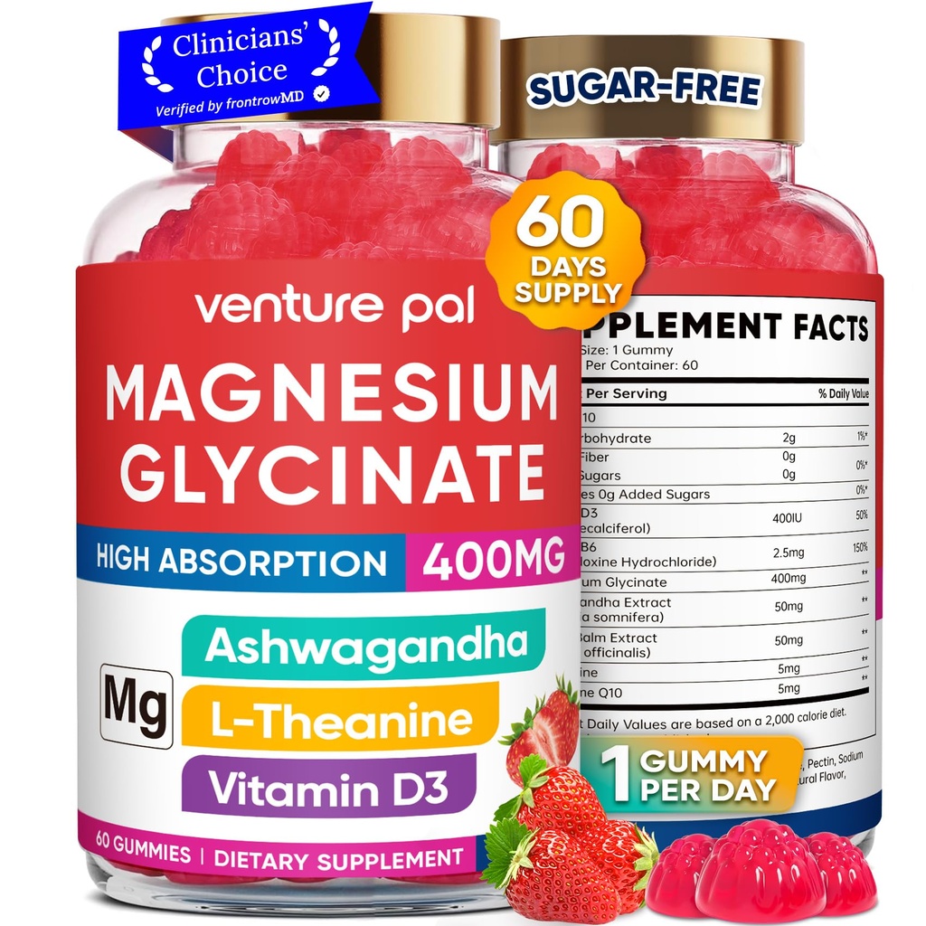 60 Day Supply Magnezyum Glycinate 400 mg Gummies with Ashwagandha, L-Theanine, CoQ10, Vitamin D3 & B6, Sugar Free Magnezyum Gummies for Yetişkinler & Kids, Stress Relief, Sleep & Calm, Vegan, Gluten Free