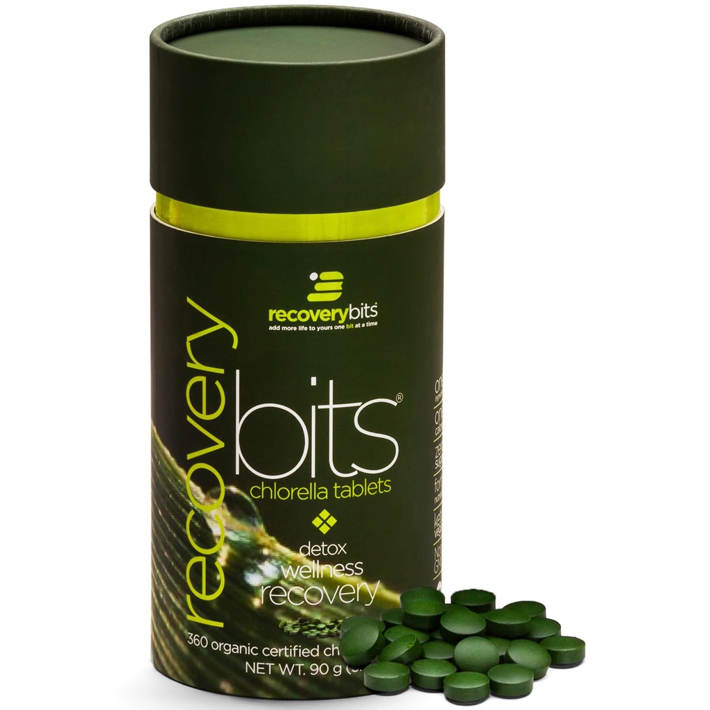 RECOVERYbits - Organik Chlorella Tabletler - Plant-Based Algae Superfood - Chlorophyll - Cracked Hücre Duvar - Enerji - Immune System - Detox - DW - Vegan - 360 Tablet - Küçük Canister - 360 Tablet