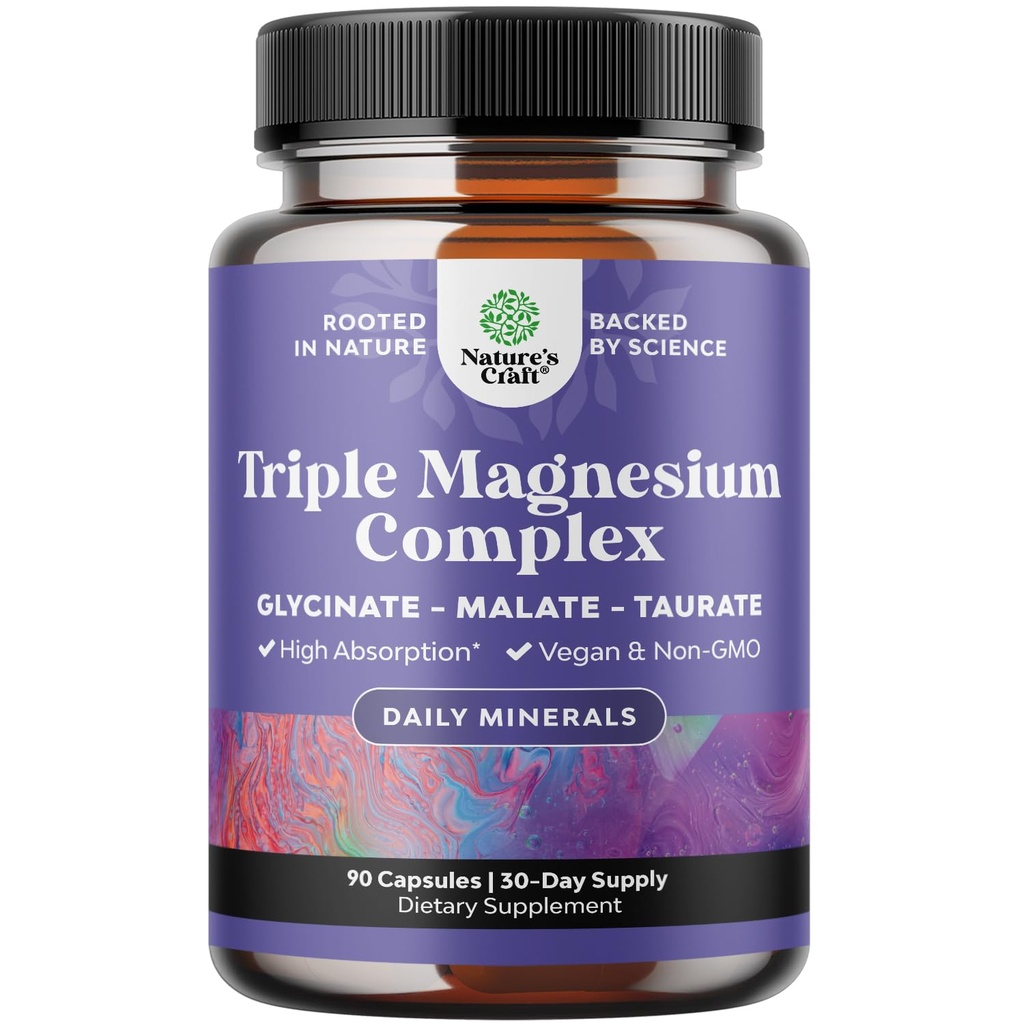 Triple Kompleksi Tamam Elemental - Yüksek Abxia Taurate ve Glycinate Plus Malate Mix for Sleep Muscle Bone Mood and More - Non GMO Vegan 90CT