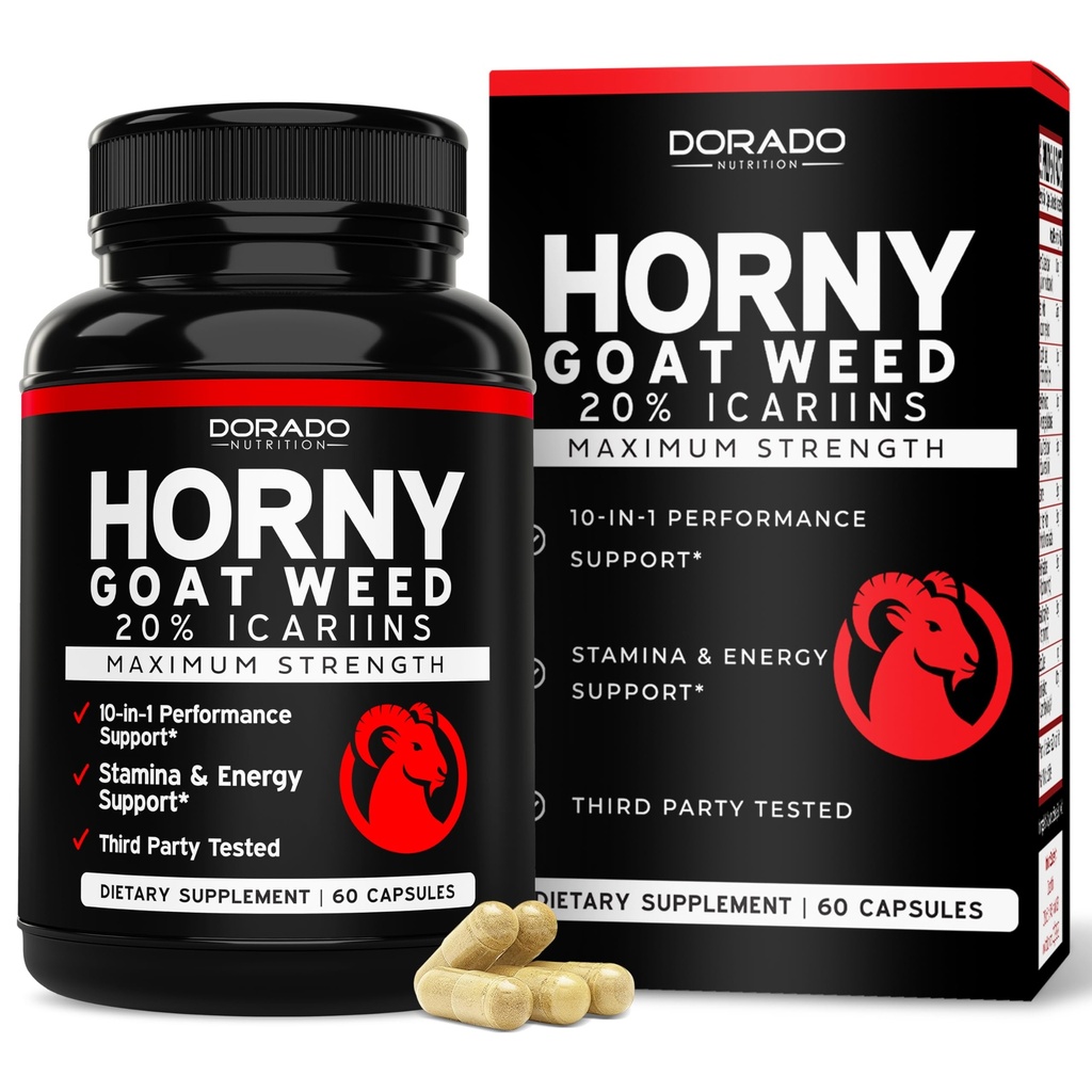 Horny Goat Biz Erkekler ve Kadınlar için - [20% Icariins Max Strength] - Stamina, Endurance, Circulation, Joint & Back Support - Maca Root, BTC, Yohimbine, Tribulus, L-Arginine - ABD Made - 60