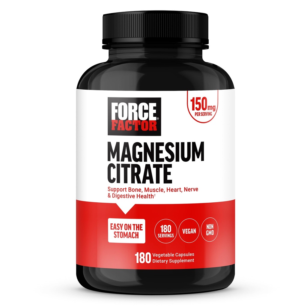 Güç Faktörü Magnezyum Citrate Magnezyum, Kadınlar ve Erkeklerin Kemik, Kas, Nerve, Digestion ve Kalp Sağlığı, Stomach, Vegan, 6Month Supply, 180 Capsules