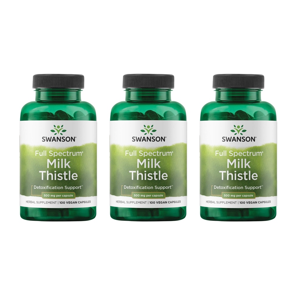 Swanson Full Spectrum Milk Thistle Liver Health Supplement for Adults Seeking Natural Detoxification and Antioxidant Support - 500 mg (100 Vegan Capsules, 3 Pack)