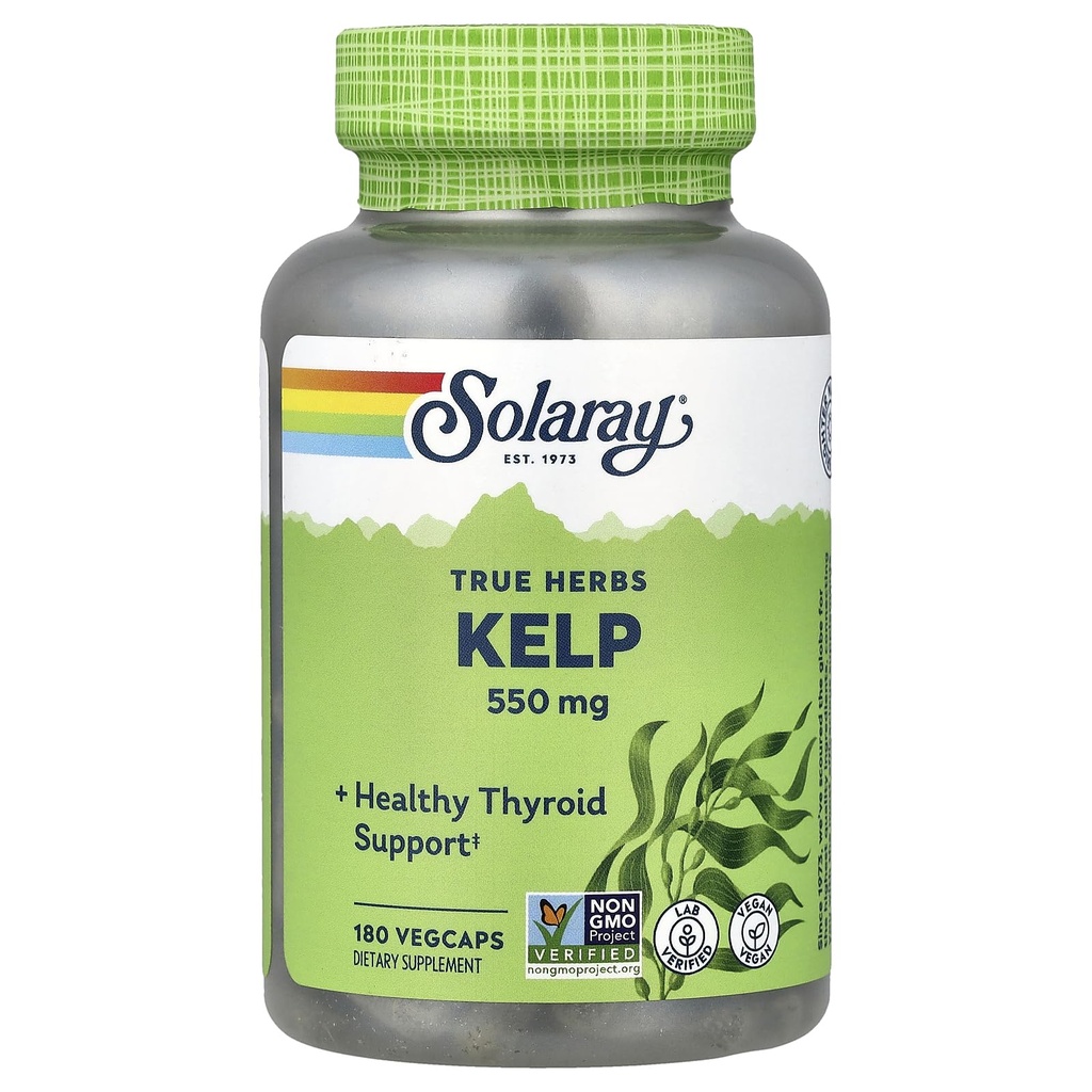 Solaray Kelp 550 mg Sağlıklı Tiroid Fonksiyonları, Enerji & Metabolism Desteği | No-GMO | 180 VegCaps
