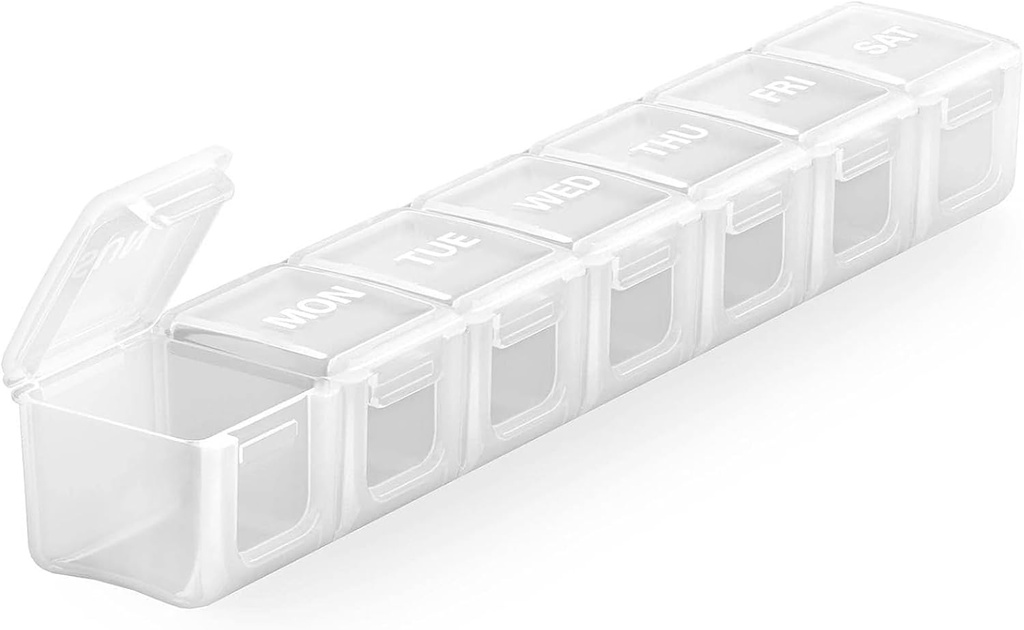 Sukuos Ekstra Büyük Haftalık Pill Organizer, 7 Günlük Pill Box Case Arthritis Friendly, Silkscreen Bas Tıp Konteyneri Vitaminler için Clear Lid, Fish Oils veya Supplements (Beyaz)