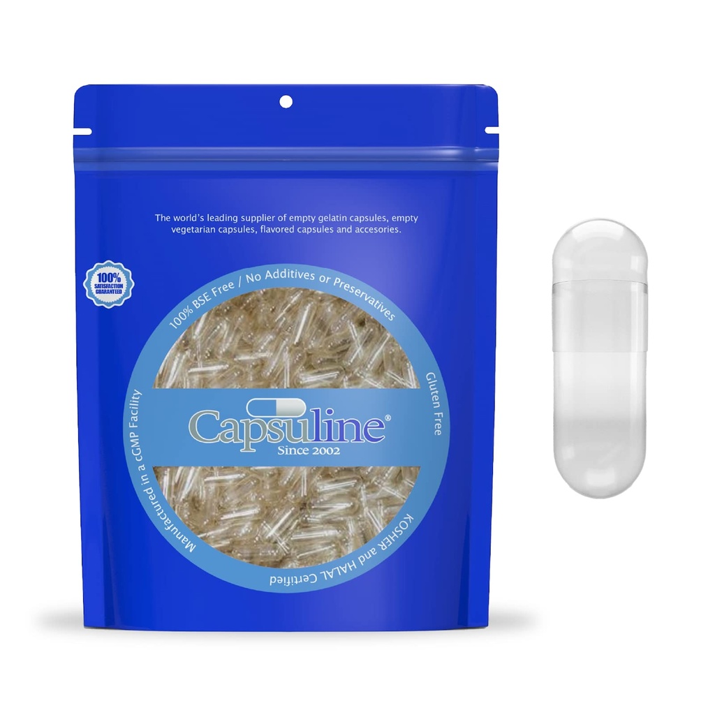 Capsuline Boyut 00 Boş Vegan Capsules, Clear - 1000 Count| Vegetarian, Kosher, Non-GMO & Halal Sertifikalı |DIY Sebze Kapsülü