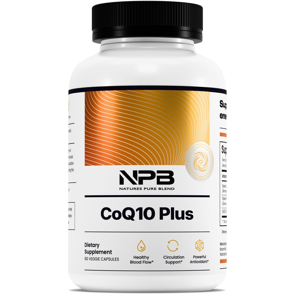 Nature's Pure Blend CoQ10 Plus – Antioksidan Formula with Arjuna & Shankhpushpi – CoQ10 Ubiquinol for Circulation, Blood Flow & Energy – Coenzyme Q10 Supplement for Immune System – 60 Capsules